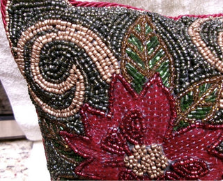 Gorgeous Pier 1 Christmas Glass Beaded, Sequins Poinsettia's Pillow 11" X 11" #47 VV MTS|129488