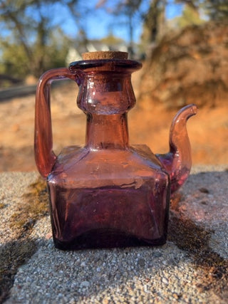 JP 3.5” BLOOMFIELD PURPLE AMETHYST GLASS TEA POT CRUET OIL VINEGAR BOTTLE