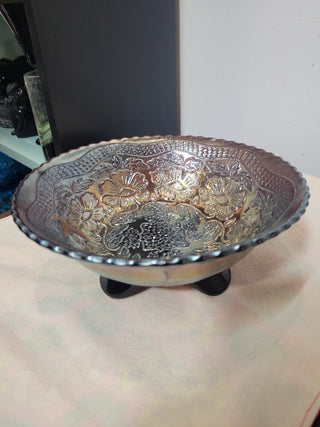 Vtg Fenton Amethyst Carnival Two Flowers Bowl|54000