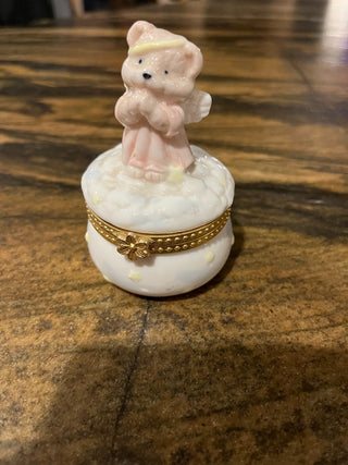 Vintage Porcelain Angel Baby On A Cloud Hinged Trinket Bos|125034