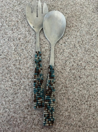 Stainless steel hand beaded server set