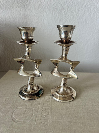 Pair of silver plated twist candlesticks RSV