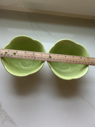Set of 2 Olfaire Majolica Green Cabbage Leaf Bowls Portugal Glazed 3" -RSV