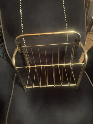 Vintage Mid Century Modern Gold Tone Metal Magazine Rack #47 VV MTS