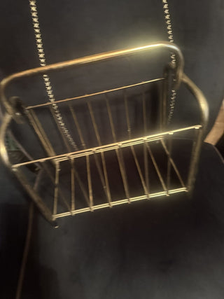 Vintage Mid Century Modern Gold Tone Metal Magazine Rack #47 VV MTS