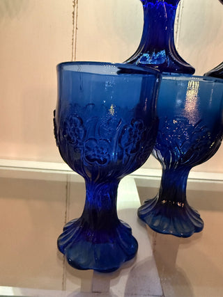 Set of 5 Vintage Imperial Glass Ohio Flower Fair Blue Water Goblet RCD|123499