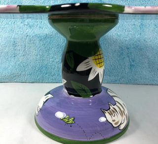 Vintage Rare Groovy Dog & Cat By Chaleur 12" Ceramic Cake stand dessert plate #62 VV MTS|69056