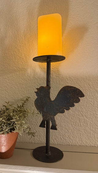 Iron Rooster Pillar Candle Holder RSV