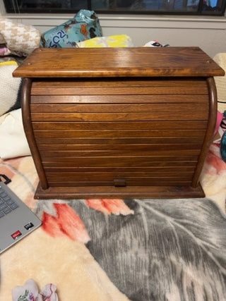 JP vintage roll-top oak bread box