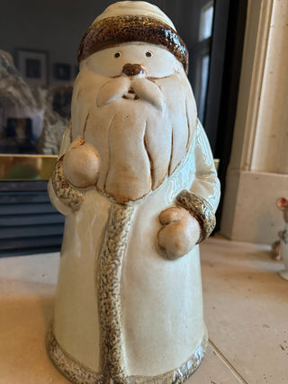 Vtg. Tall Father Santa Ceramic Figure 13.5", Bisque Drip Glaze RCD|81860