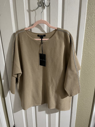 New with Tags Women's Taupe Sweater Size 1X w/ Rhinestones Down the Sleeves RCD|119429