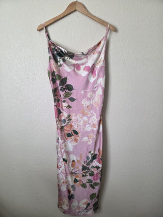 NEW! Sweet Lemon pink floral satin cowl neck midi dress with low tie back RSV|161214