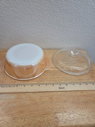 Fire King Peach Lustreware 1 Qt. Casserole w/Lid 1950s, RCD