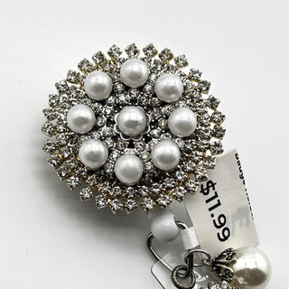 White Pearl/Rhinestone Badge Holder|73710