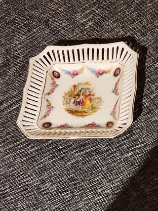 Vtg Square Dish German Couple Reticulated RSV|65563