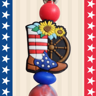 Beaded Bar Keychain/Bag Tag: Patriotic Cowboy Boots RSV|84641
