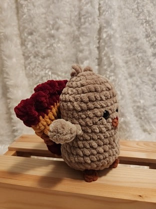 Turkey: Crocheted- tan, red, yellow, orange, 6"