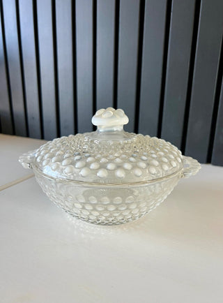 Opalescent hobnail lidded bowl RSV|116739