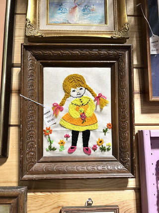 Ornate Framed Girl Crewel MTS