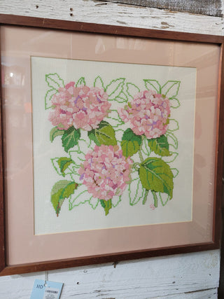 16" x 16" Framed Pink Hydrangeas Needlepoint RCD|61860