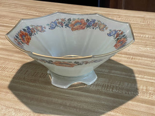 8.5" Vtg Ftd Glass Bowl Rev. Paint Poppies, Gold Rim--SP MTS