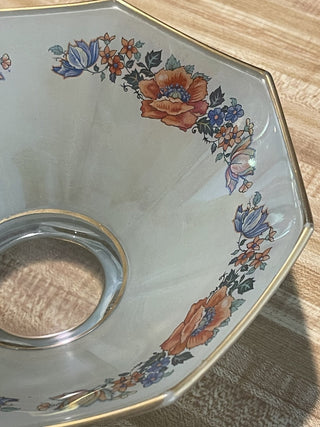 8.5" Vtg Ftd Glass Bowl Rev. Paint Poppies, Gold Rim--SP MTS