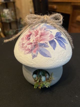 Ceramic birdhouse mushroom  with nest decor