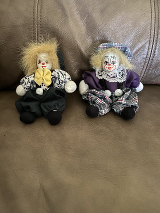 Vintage porcelain headed clown dolls