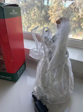 Kurt Adler 12" White Silver LED Light Fiber Optic Angel Christmas Tree Topper-RSV|126789