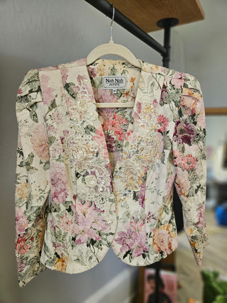 Vtg 80s Nah Nah Floral Embroidered Blazer MTS|101893