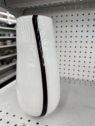 Modern Art Glass Vase-White with Black Strip