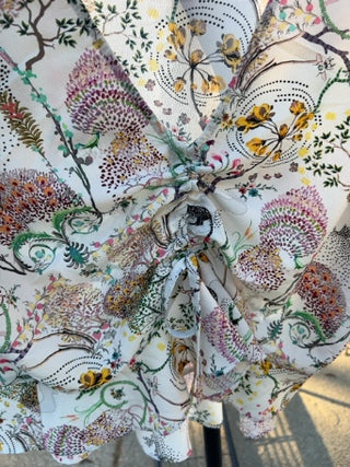 Topshop White Floral Jungle Themed Blouse With Drawstring Size 10
