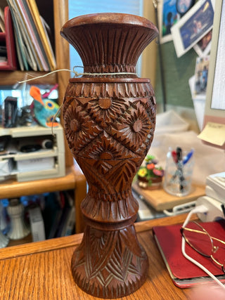 Hand-Carved Wooden Vase/Candle holder 12" RCD|101394