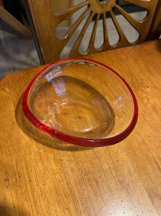 Vintage Walther Glas Small Art Wavy Glass Bowl w/Red Trim RSV|126612