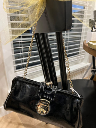 Liz Claiborne Vtg. Black Patent leather Purse w/chain MTS|46724