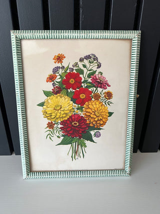 Vintage green striped frame floral art RSV|96996