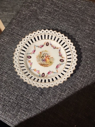 Vtg Dish German Couple Reticulated RSV