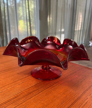 BLENKO 7028 Ruby Red Ruffled Bowl RSV|29228