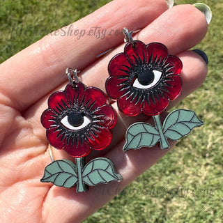 Red Eye Flower Dangle Earrings MTS