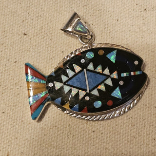 Sterling signed galaxy inlaid koi pendant