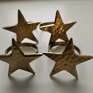 Vintage Brass Star Shaped  Napkin Rings - Set of 4 (BRI) - MTS|89344