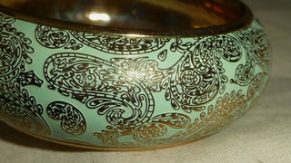 Bangle Bracelet Gold Tone & Pale Blue enamel with Paisley Design #62 VV MTS|91480