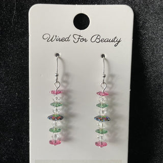 earrings, margarita beads pink & green RSV