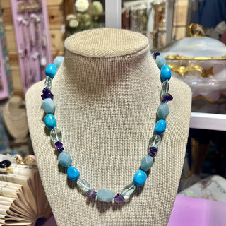 Teal and Purple Beaded Necklace MTS|104042