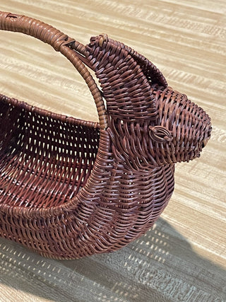 11" Vtg Wicker Bunny Basket, Head/ Tail--SP MTS