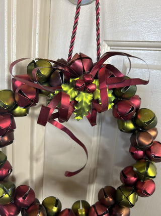 Vintage Jingle Bells Christmas Wreath Metal Holly Berry Wall Door Hanging -RSV|122252