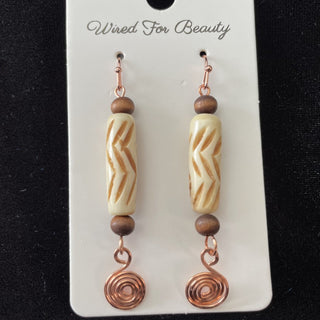 ivory color drop earrings w/ copper swirl RSV