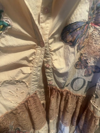 High low pleated lace and cotton shirt