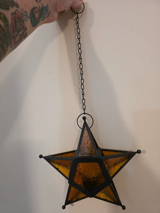 MTS Embossed Hanging Amber Star Tea Light Holder|124261