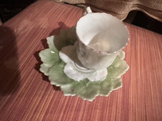 #62 vv Vintage porcelain leaf patterned cup and saucer green MTS|57399